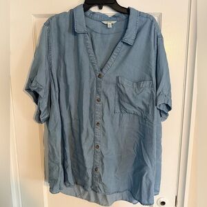 Terra & Sky Size 3X Light Blue Button Down Lyocell Shirt